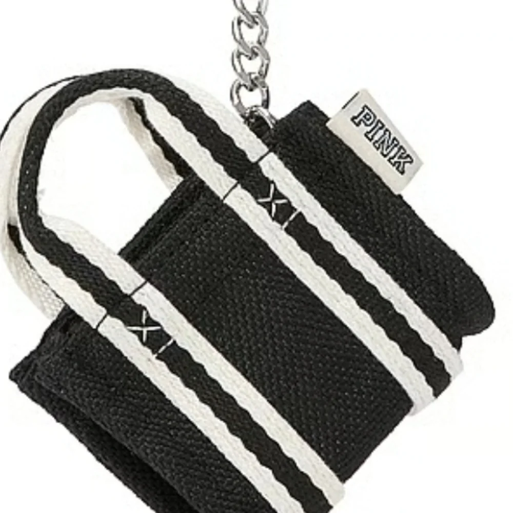 PINK Victoria's Secret Black and White Mini Tote Key Chain Charm